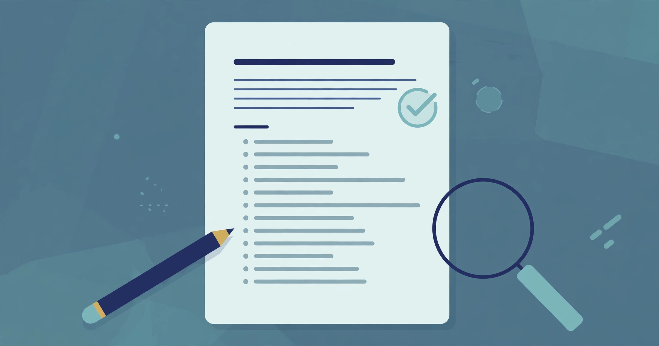 Illustration of a plain text-only resume with a pencil and magnifying glass
