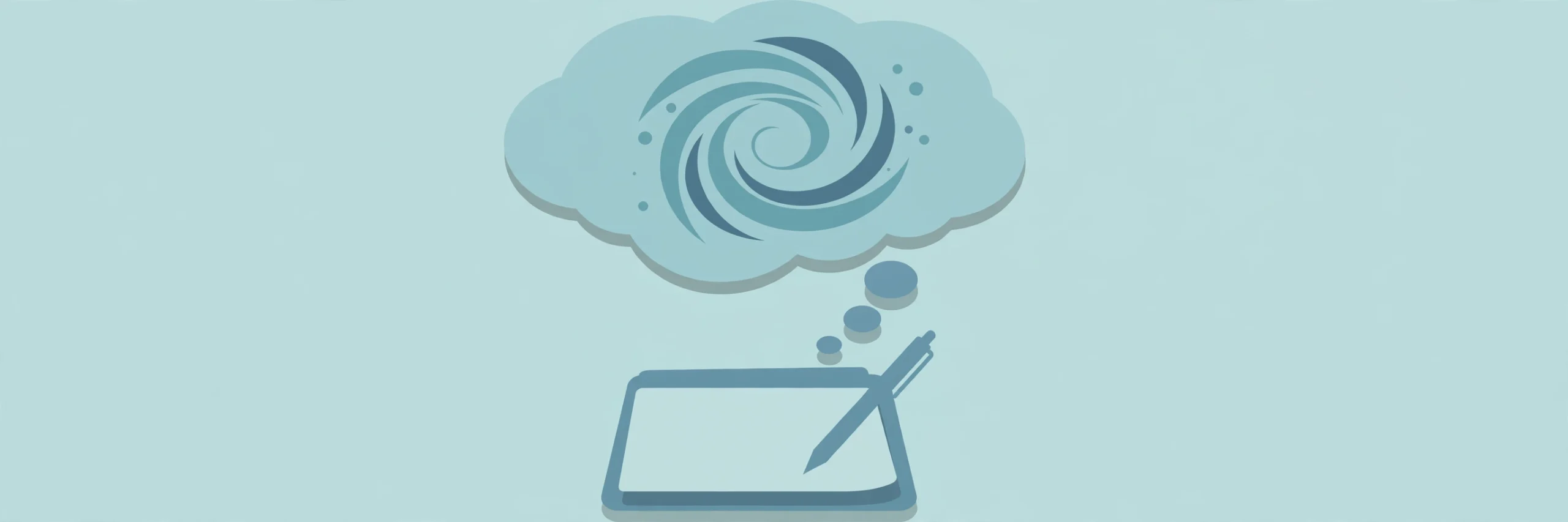 Illustration of a thought bubble above a notepad and pen