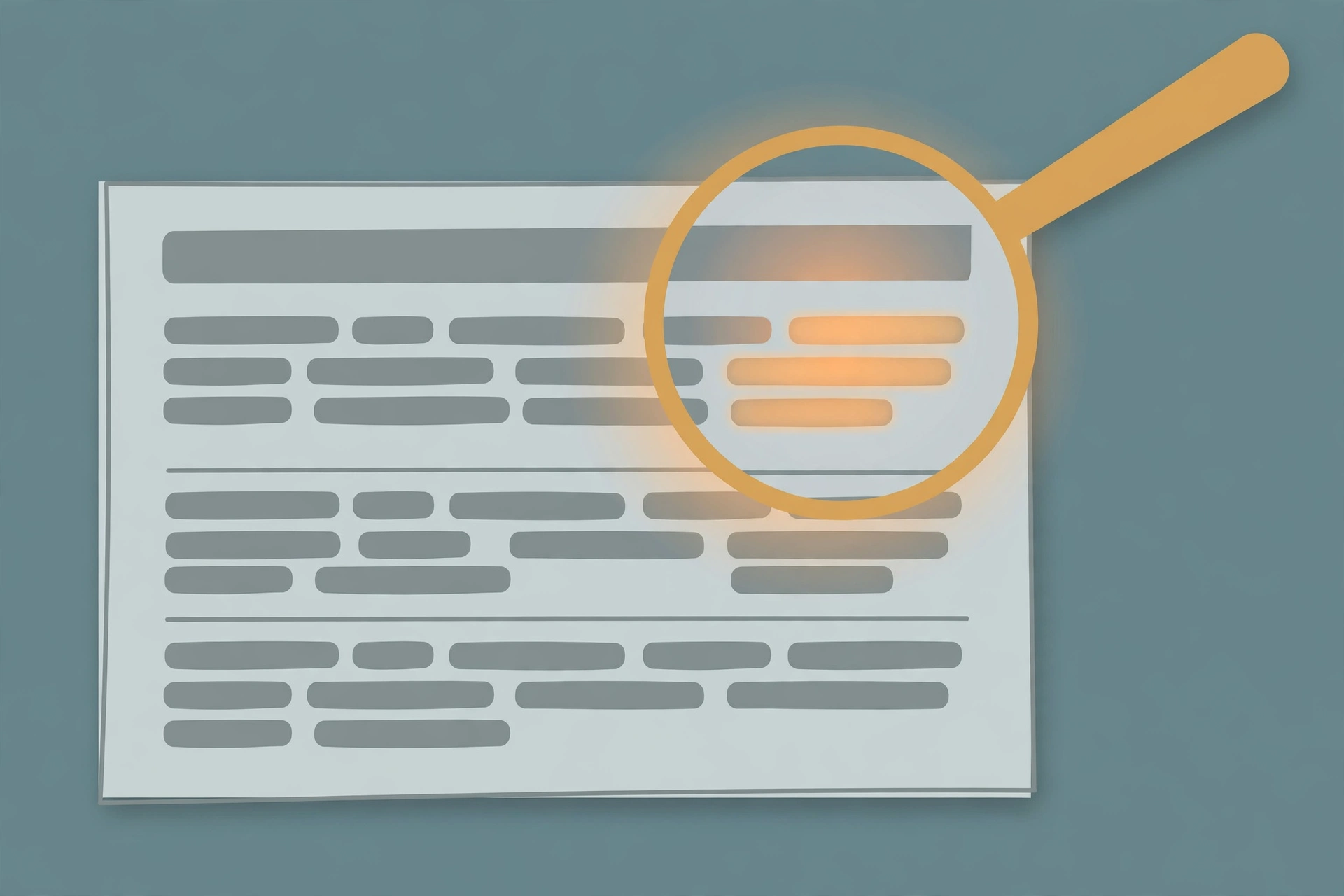 Illustration of a magnifying glass over highlighted sections of a resume
