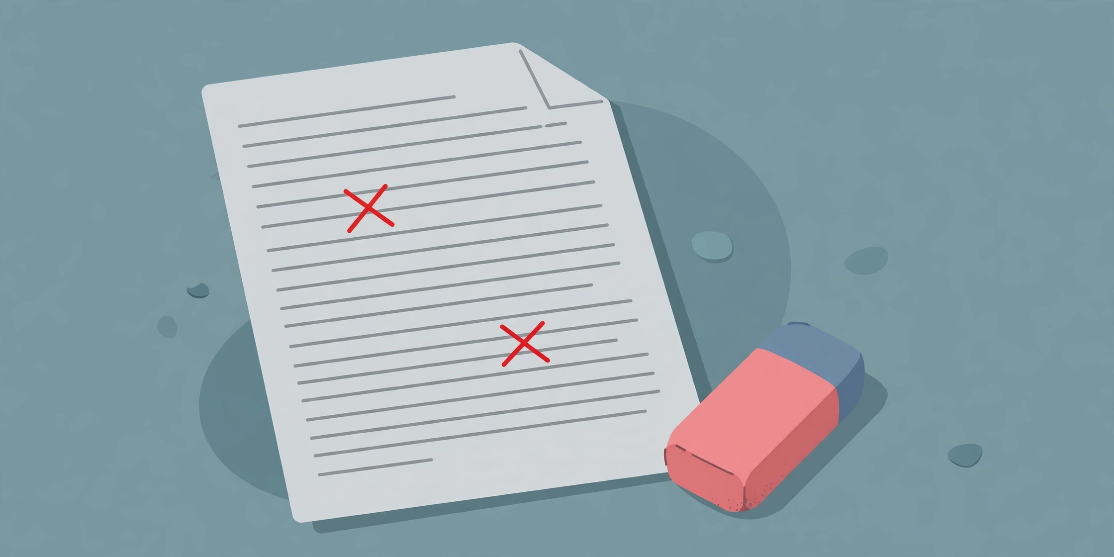 Illustration of a document with correction marks and an eraser